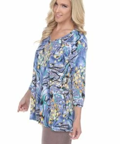 Jostar Women's Hit V-Neck Binding Tunic Top Quarter Sleeve Print-347HT-QRP1-W048
