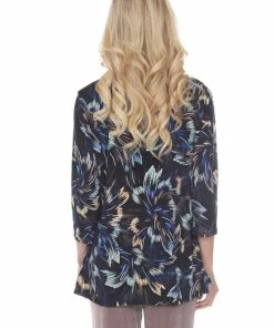 Jostar Women's Hit V-Neck Binding Tunic Top Quarter Sleeve Print-347HT-QRP1-W118 Quarter Sleeves