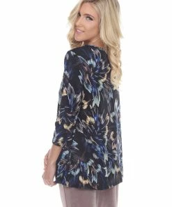 Jostar Women's Hit V-Neck Binding Tunic Top Quarter Sleeve Print-347HT-QRP1-W118 Quarter Sleeves