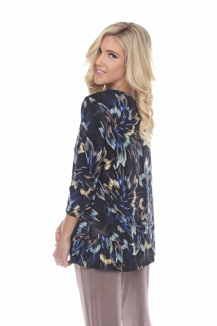 Jostar Women's Hit V-Neck Binding Tunic Top Quarter Sleeve Print-347HT-QRP1-W118 Quarter Sleeves