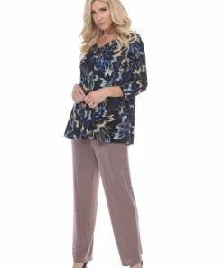 Jostar Women's Hit V-Neck Binding Tunic Top Quarter Sleeve Print-347HT-QRP1-W118 Quarter Sleeves