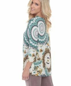 Quarter Sleeves Jostar Women's Hit V-Neck Binding Tunic Top Quarter Sleeve Print-347HT-QRP1-W129