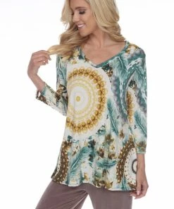 Quarter Sleeves Jostar Women's Hit V-Neck Binding Tunic Top Quarter Sleeve Print-347HT-QRP1-W129