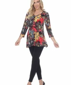 Jostar Women's Hit V-Neck Binding Tunic Top Quarter Sleeve Print-347HT-QRP1-W138