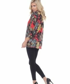 Jostar Women's Hit V-Neck Binding Tunic Top Quarter Sleeve Print-347HT-QRP1-W138