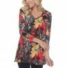 Jostar Women's Hit V-Neck Binding Tunic Top Quarter Sleeve Print-347HT-QRP1-W138