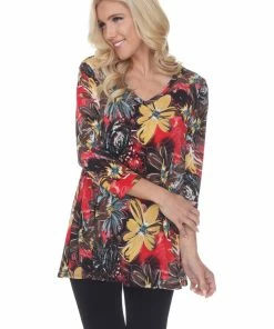 Jostar Women's Hit V-Neck Binding Tunic Top Quarter Sleeve Print-347HT-QRP1-W138