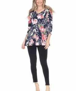 Jostar Online Quarter Sleeves Jostar Women's Hit V-Neck Binding Tunic Top Quarter Sleeve Print-347HT-QRP1-W251