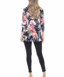 Jostar Online Quarter Sleeves Jostar Women's Hit V-Neck Binding Tunic Top Quarter Sleeve Print-347HT-QRP1-W251