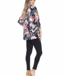 Jostar Online Quarter Sleeves Jostar Women's Hit V-Neck Binding Tunic Top Quarter Sleeve Print-347HT-QRP1-W251