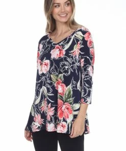 Jostar Online Quarter Sleeves Jostar Women's Hit V-Neck Binding Tunic Top Quarter Sleeve Print-347HT-QRP1-W251