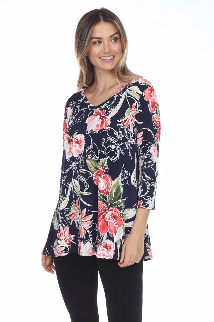 Jostar Online Quarter Sleeves Jostar Women's Hit V-Neck Binding Tunic Top Quarter Sleeve Print-347HT-QRP1-W251