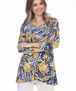 Jostar Online Quarter Sleeves Jostar Women's Hit V-Neck Binding Tunic Top Quarter Sleeve Print-347HT-QRP1-W261