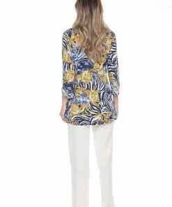 Jostar Online Quarter Sleeves Jostar Women's Hit V-Neck Binding Tunic Top Quarter Sleeve Print-347HT-QRP1-W261
