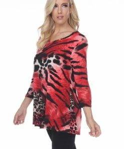 Jostar Women's HIT V-Neck Binding Tunic Top Quarter Sleeve Print-347HT-QRP1-W857 Quarter Sleeves