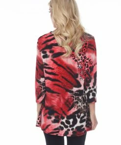 Jostar Women's HIT V-Neck Binding Tunic Top Quarter Sleeve Print-347HT-QRP1-W857 Quarter Sleeves
