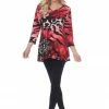 Jostar Women's HIT V-Neck Binding Tunic Top Quarter Sleeve Print-347HT-QRP1-W857 Quarter Sleeves