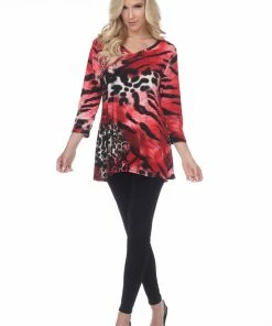 Jostar Women's HIT V-Neck Binding Tunic Top Quarter Sleeve Print-347HT-QRP1-W857 Quarter Sleeves