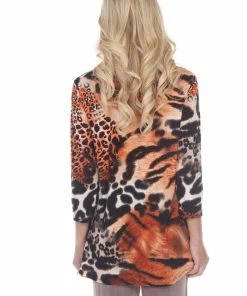 Jostar Women's HIT V-Neck Binding Tunic Top Quarter Sleeve Print-347HT-QRP1-W857 Quarter Sleeves