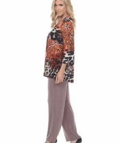 Jostar Women's HIT V-Neck Binding Tunic Top Quarter Sleeve Print-347HT-QRP1-W857 Quarter Sleeves