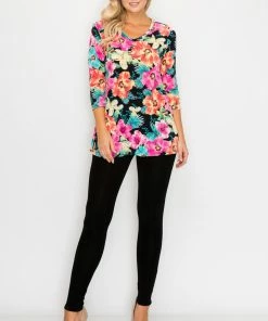 Jostar Online Jostar Women's Hit V-Neck Binding Tunic Top Quarter Sleeve Print-347HT-QRP1-W893 Quarter Sleeves