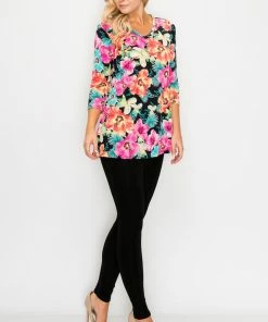 Jostar Online Jostar Women's Hit V-Neck Binding Tunic Top Quarter Sleeve Print-347HT-QRP1-W893 Quarter Sleeves