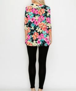 Jostar Online Jostar Women's Hit V-Neck Binding Tunic Top Quarter Sleeve Print-347HT-QRP1-W893 Quarter Sleeves