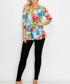 Jostar Online Quarter Sleeves Jostar Women's Hit V-Neck Binding Tunic Top Quarter Sleeve Print-347HT-QRP1-W937