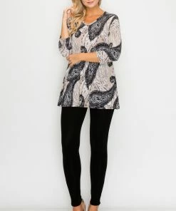 Jostar Online Jostar Women's Hit V-Neck Binding Tunic Top Quarter Sleeve Print-347HT-QRP1-W938