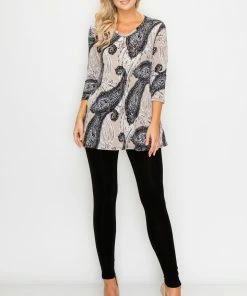 Jostar Online Jostar Women's Hit V-Neck Binding Tunic Top Quarter Sleeve Print-347HT-QRP1-W938