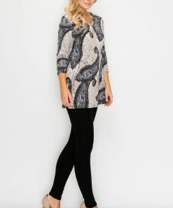 Jostar Online Jostar Women's Hit V-Neck Binding Tunic Top Quarter Sleeve Print-347HT-QRP1-W938