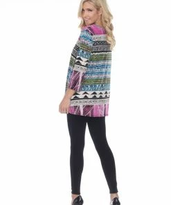 Jostar Women's HIT V-Neck Binding Tunic Top Quarter Sleeve Print, 347HT-QRP1-W958 Quarter Sleeves
