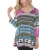Jostar Women's HIT V-Neck Binding Tunic Top Quarter Sleeve Print, 347HT-QRP1-W958 Quarter Sleeves