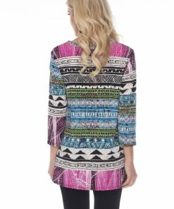 Jostar Women's HIT V-Neck Binding Tunic Top Quarter Sleeve Print, 347HT-QRP1-W958 Quarter Sleeves