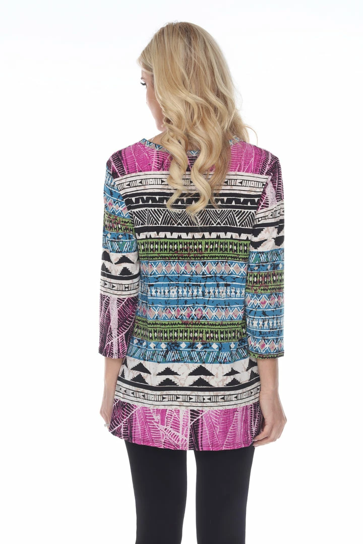 Jostar Women's HIT V-Neck Binding Tunic Top Quarter Sleeve Print, 347HT-QRP1-W958 Quarter Sleeves