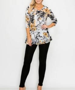 Jostar Online Quarter Sleeves Jostar Women's Hit V-Neck Binding Tunic Top Quarter Sleeve Print-347HT-QRP1-W977