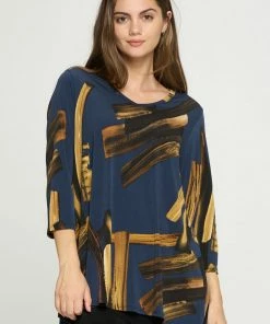 Jostar Online Jostar Women's HIT V-Neck Binding Top Half Sleeve Print-347HT-QRP1-W315 Quarter Sleeves