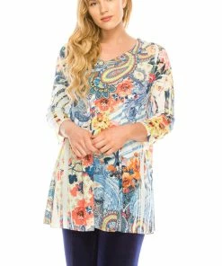 Plus Size Jostar Women's HIT V-Nk Binding Tunic Top Quarter Sleeve Sublimation Plus, 347HT-QXU1-R-U179