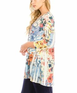 Plus Size Jostar Women's HIT V-Nk Binding Tunic Top Quarter Sleeve Sublimation Plus, 347HT-QXU1-R-U179