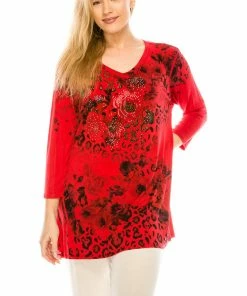 Jostar Women's HIT V-Nk Binding Tunic Top Quarter Sleeve Sublimation Plus, 347HT-QXU-R-U182 Plus Size
