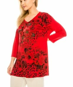 Jostar Women's V-Nk Binding Tunic Quarter Sleeve Rhinestones-347HT-QRU1-R-U182