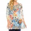 Plus Size Jostar Women's HIT V-Nk Binding Tunic Top Quarter Sleeve Sublimation Plus, 347HT-QXU1-R-U179