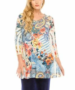 Plus Size Jostar Women's HIT V-Nk Binding Tunic Top Quarter Sleeve Sublimation Plus, 347HT-QXU1-R-U179