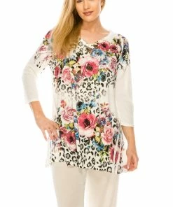 Jostar Women's V-Nk Binding Tunic Quarter Sleeve Rhinestones-347HT-QRU1-R-U182