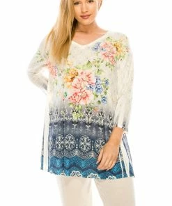 Jostar Women's HIT V-Nk Binding Tunic Top Quarter Sleeve Sublimation Plus, 347HT-QXU-R-U183 Plus Size