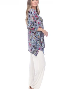 Jostar Women's HIT V-Neck Binding Top Half Sleeve Print-313HT-QRP1-W222 Quarter Sleeves