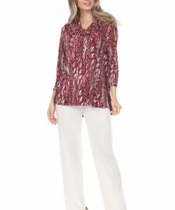 Quarter Sleeves Jostar Women's Stretchy Cowl Neck Flare Top Quarter Sleeve Print-351BN-QRP1-W247