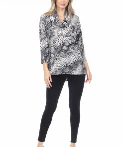 Jostar Women's Stretchy Cowl Neck Flare Top Quarter Sleeve Print-351BN-QRP1-W248 Quarter Sleeves