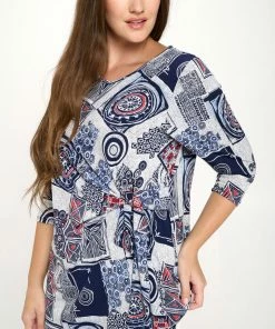 Jostar HIT Print Side Tie Tunic Quarter Sleeve-357HT-QP-W192 Quarter Sleeves