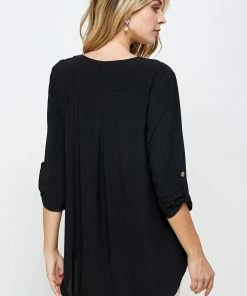 Jostar Tops HIT Notch Neck Rolled Sleeve Top-359HT-QRS1